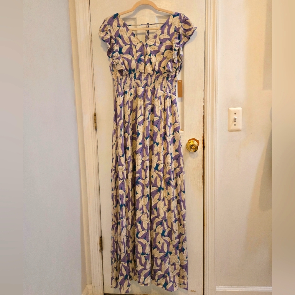 Rokoko Blue V-Neck Sundress with Flutter Sleeves Large - Picture 3 of 10
